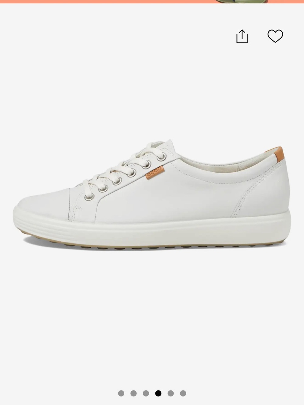 Ecco Women's White Leather Low-Top Sneakers with Tan Accent. Soft 7 - Picture 4 of 5
